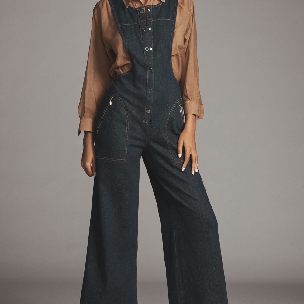New! Anthropologie Maeve Button-Front Jumpsuit, size 6, Color: Rinsed Denim